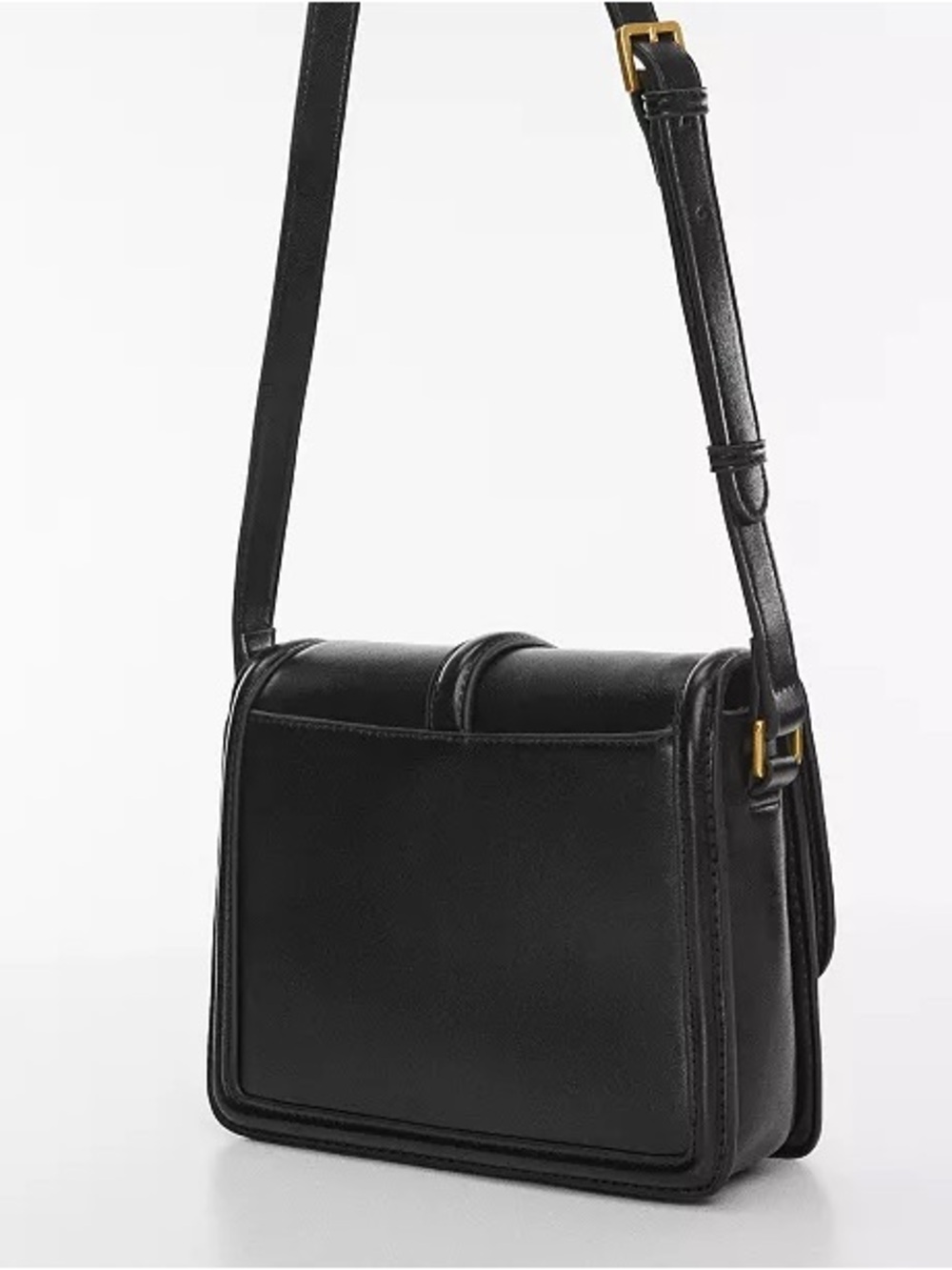 MANGO Rectangle Piece Classic Black Leather Crossbody Bag with Gold Accent NWOT - Picture 3 of 12